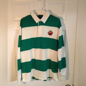 Elmo Sesame Street Mens xl green and white Embroidery-detail Rugby Shirt